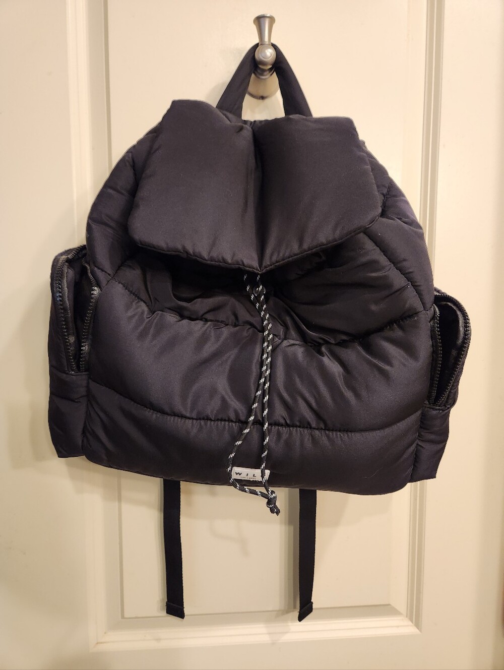 Quilted Puffer Drawstring Backpack for Women - Black